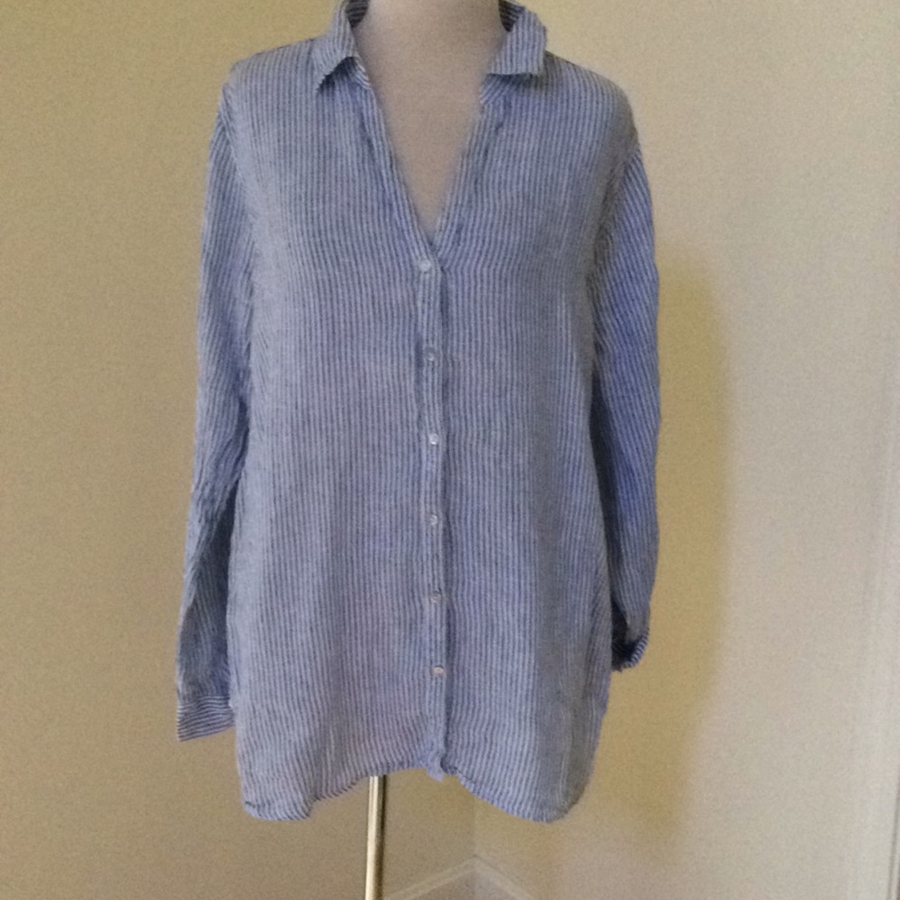 Sigrid Olsen XL Striped tan sleeve shirt.